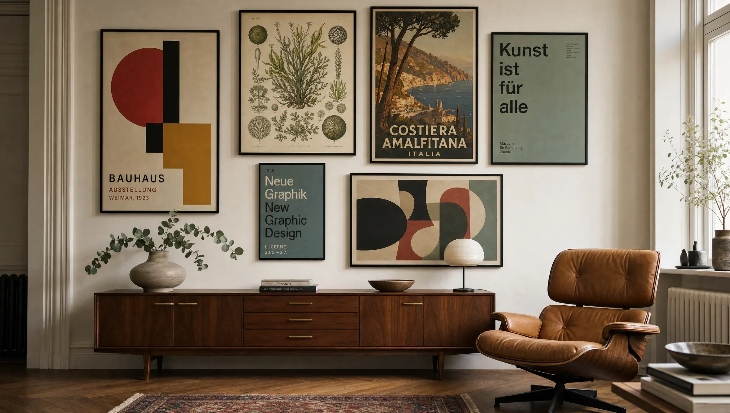Kuratierte Reetro-Postersammlung in einem modern-vintage Wohnraum