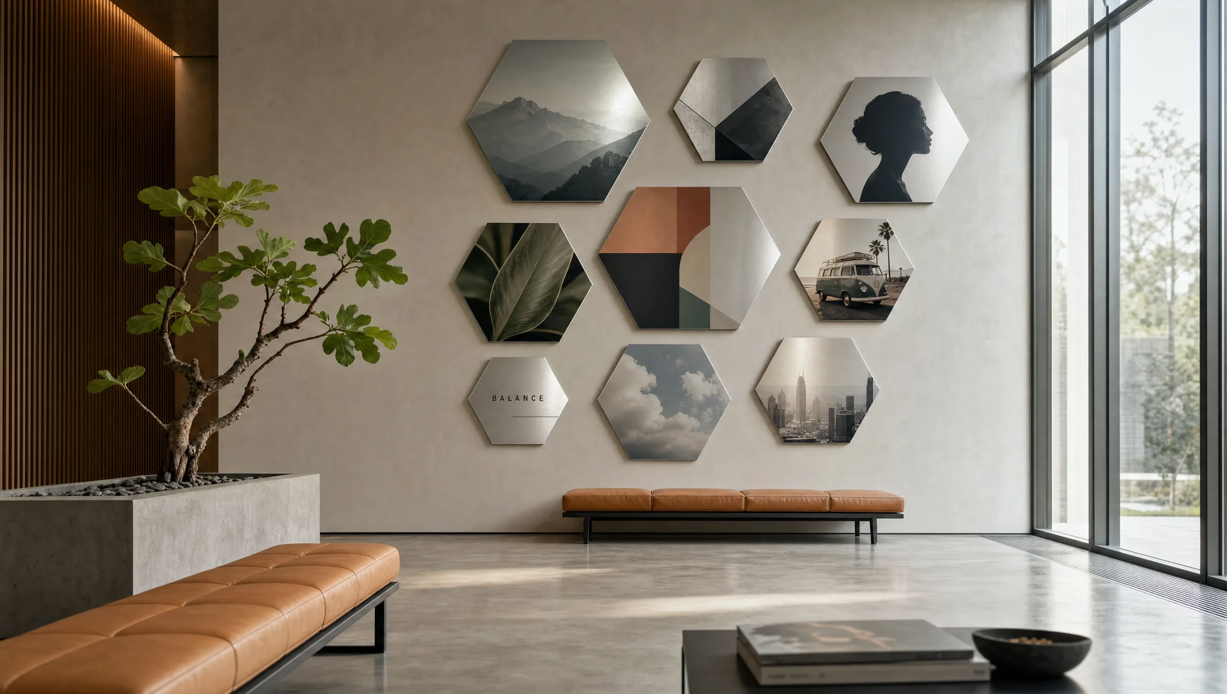 Hexagon-Wandbilder von Reetro im Corporate-Wartebereich