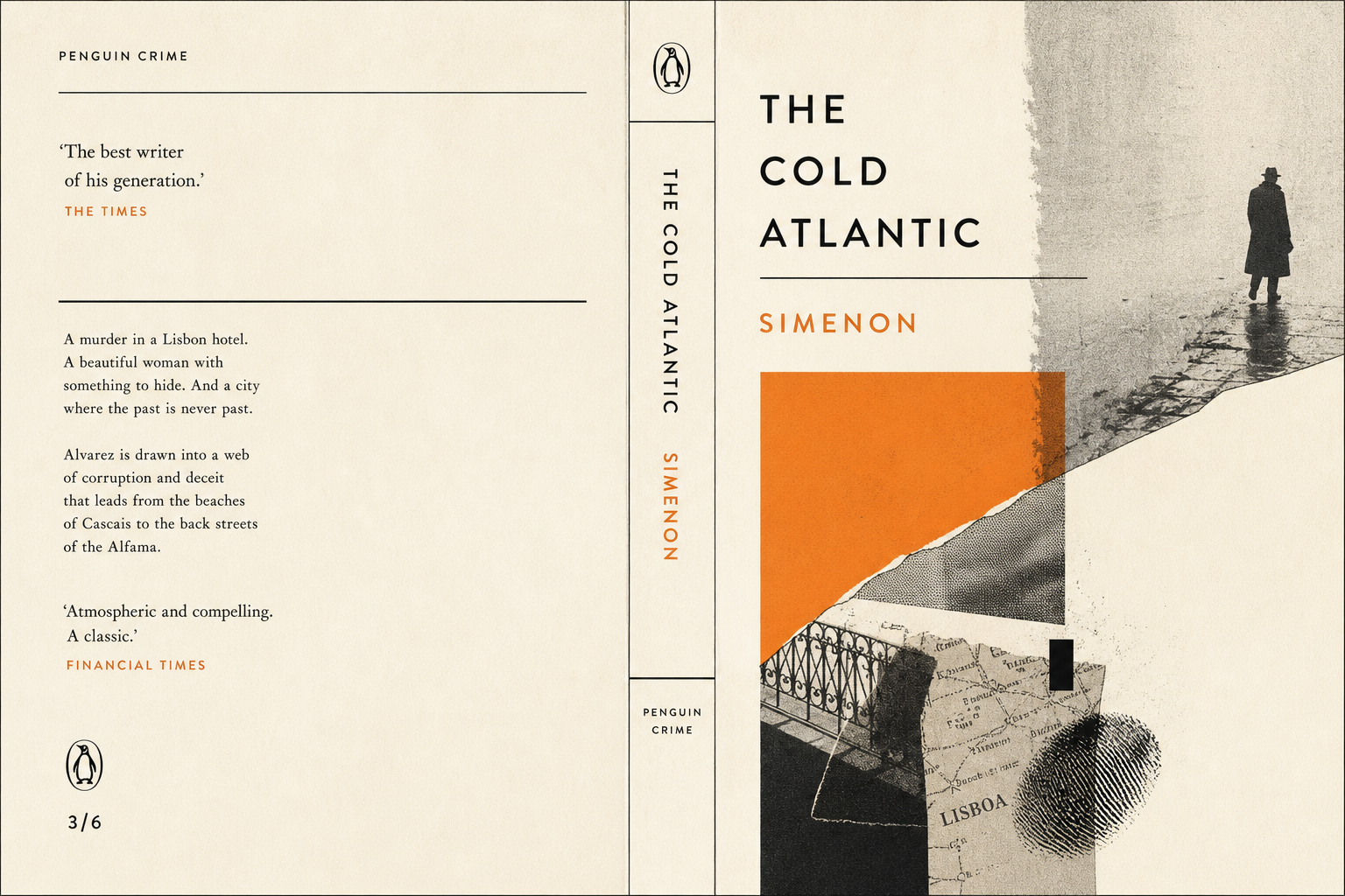 Leichte redaktionelle Illustration mit modernistischem Paperback-Raster, feinen Linien und warmem Orange im Geist früher Penguin-Crime-Cover